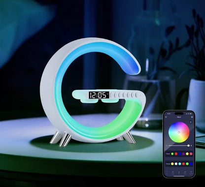 G-Shaped LED Lamp with Bluetooth Speaker and Wireless Charger